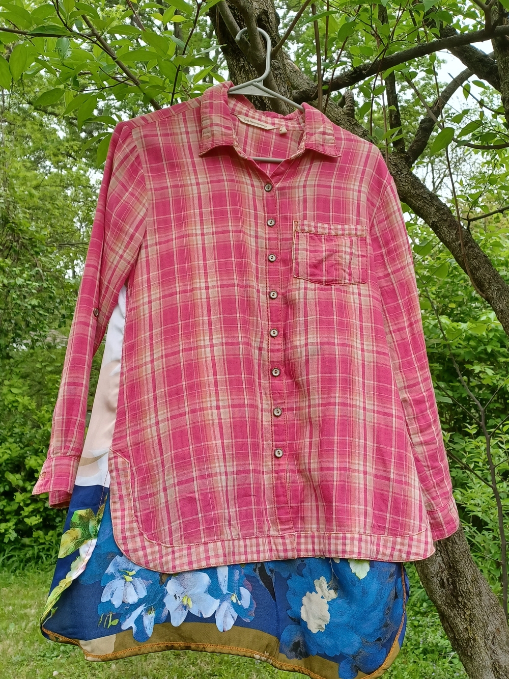 Soft Surroundings Pink Plaid Button-Down Top